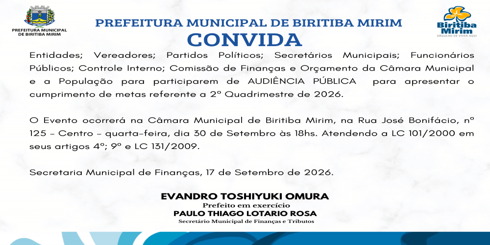 PREFEITURA MUNICIPAL DE BIRITIBA MIRIM CONVIDA