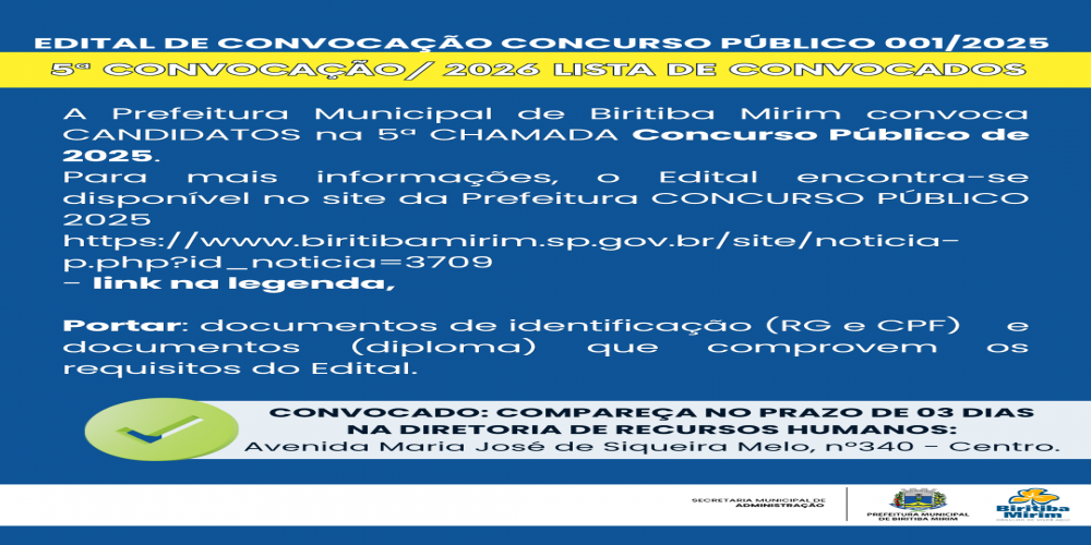 5° CONVOCAÇÃO - CONCURSO PÚBLICO 2025