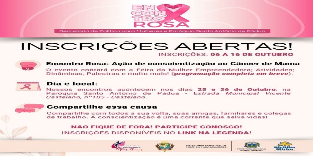 INSCRIES ABERTAS PARA O ENCONTRO ROSA 2025 1 EDIO