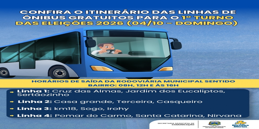 PREFEITURA DISPONIBILIZA TRANSPORTE GRATUITO PARA ELEITORES NO PRIMEIRO TURNO DAS ELEIÇÕES 2026