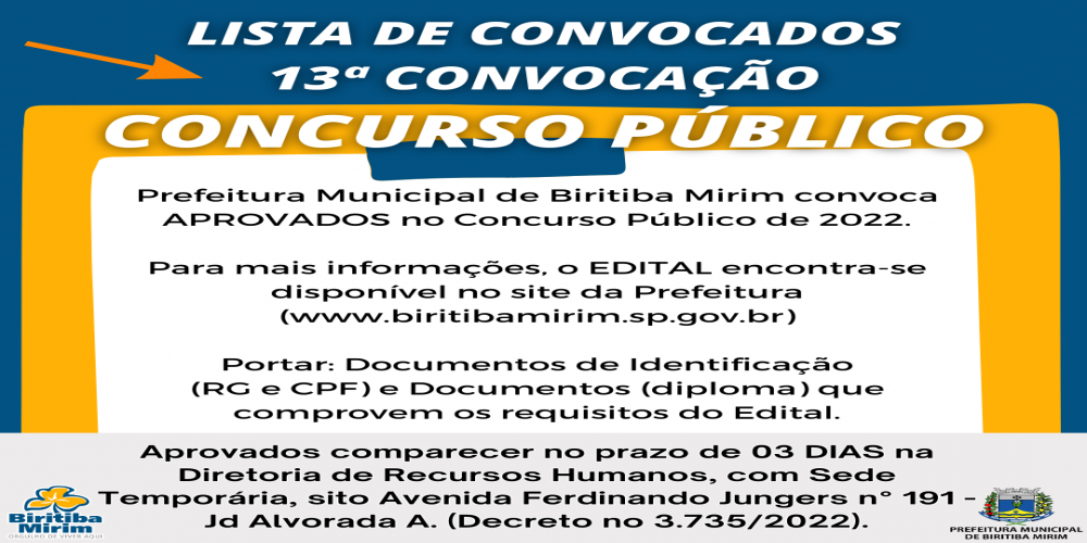 13ª CONVOCAÇÃO - CONCURSO PÚBLICO 2022