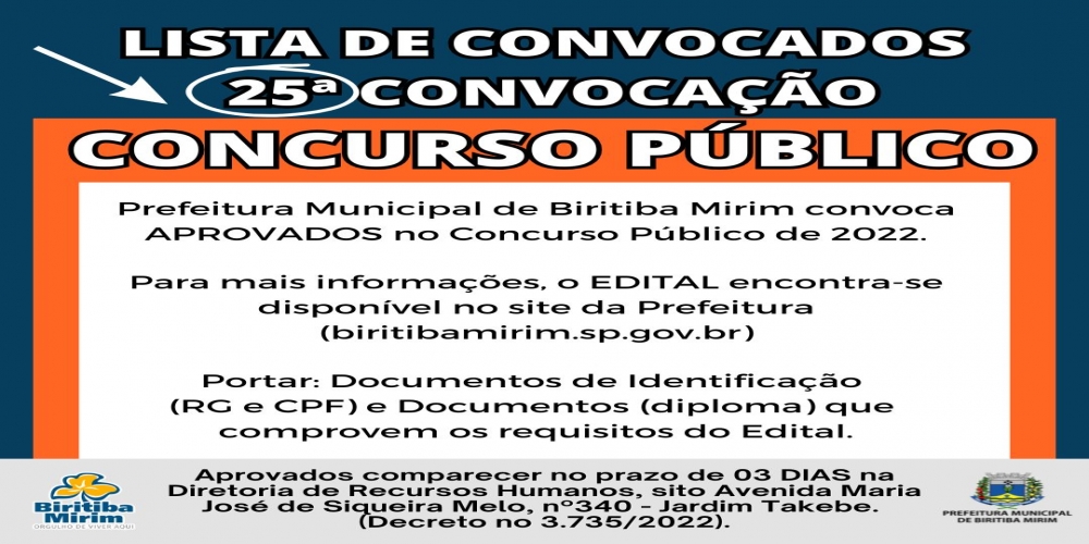 25ª CONVOCAÇÃO DO CONCURSO PÚBLICO 2022  LISTA DE CONVOCADOS