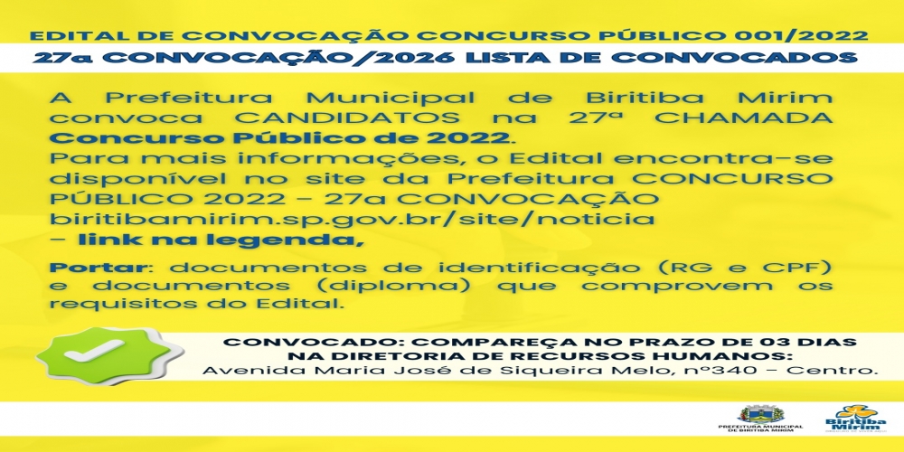 27° CONVOCAÇÃO  PÚBLICO 2022